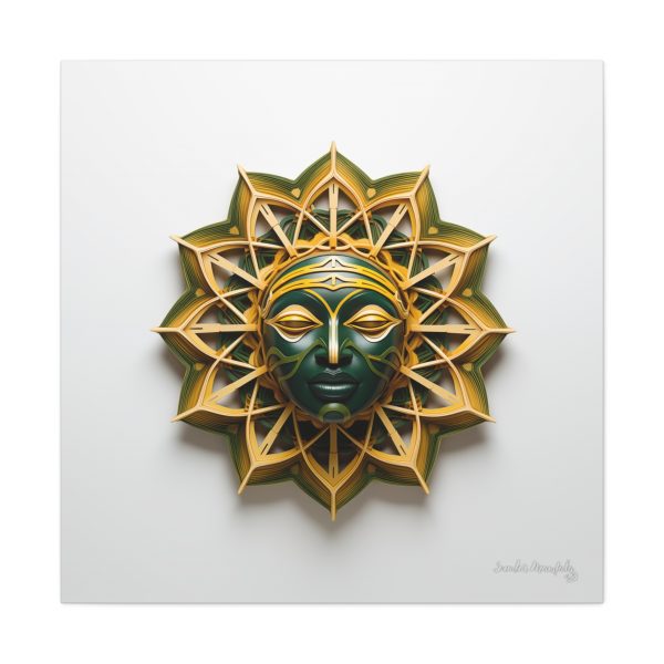 Canvas Gallery Wrap Tribal Mask Mandala, Green and Gold - "Sol" - Image 29