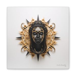 Canvas Gallery Wrap Tribal Mask Mandala, Black and Gold - "Navigator"