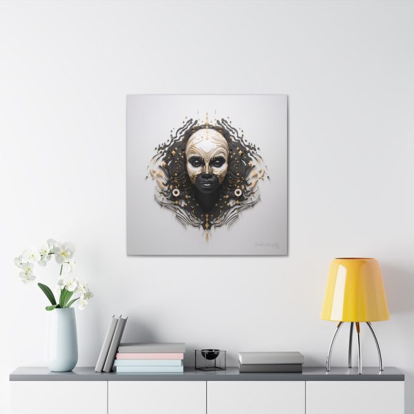 Canvas Gallery Wrap Tribal Mask Mandala, Black and Gold - "Ripples" - Image 16