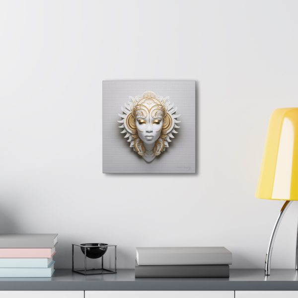 Canvas Gallery Wrap Tribal Mask Mandala, White and Gold - "Ember" - Image 8