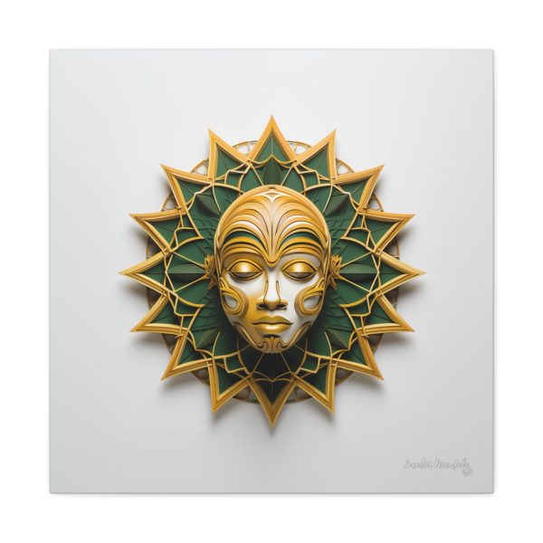 Canvas Gallery Wrap Tribal Mask Mandala, Green and Gold - "Sunlight" - Image 25
