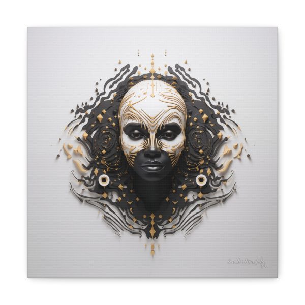 Canvas Gallery Wrap Tribal Mask Mandala, Black and Gold - "Ripples" - Image 5