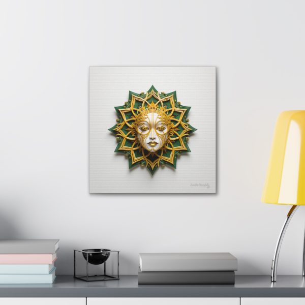 Canvas Gallery Wrap Tribal Mask Mandala, Green and Gold - "Helio" - Image 12