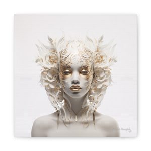 Canvas Gallery Wrap Tribal Mask Mandala, White and Gold - "Masquerade"