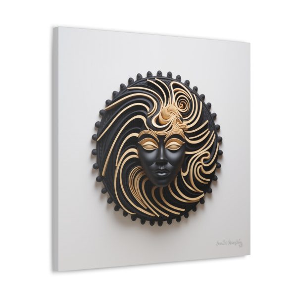Canvas Gallery Wrap Tribal Mask Mandala, Black and Gold - "Shield" - Image 26