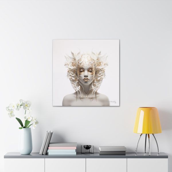 Canvas Gallery Wrap Tribal Mask Mandala, White and Gold - "Masquerade" - Image 16