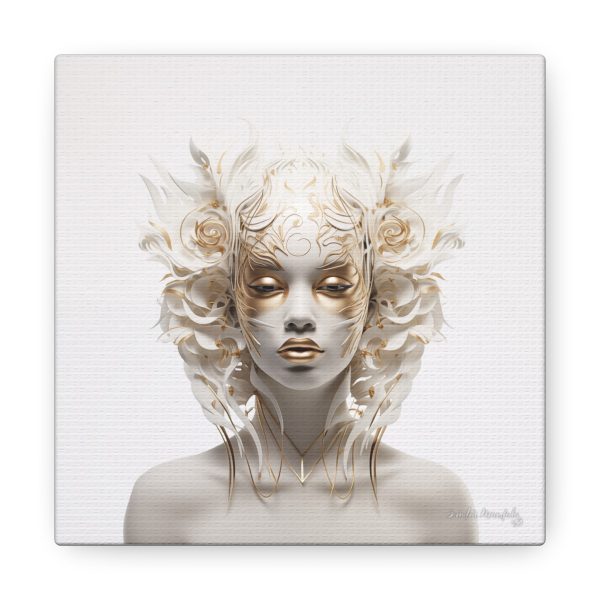 Canvas Gallery Wrap Tribal Mask Mandala, White and Gold - "Masquerade" - Image 17