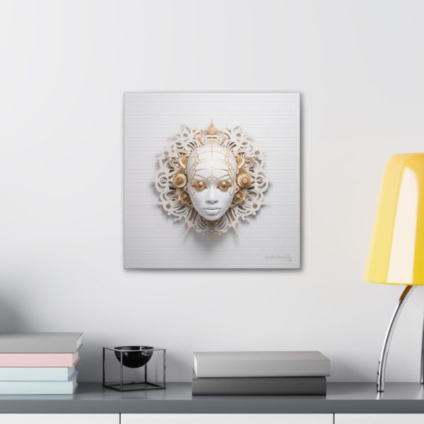 Canvas Gallery Wrap Tribal Mask Mandala, White and Gold - "Enigma" - Image 12