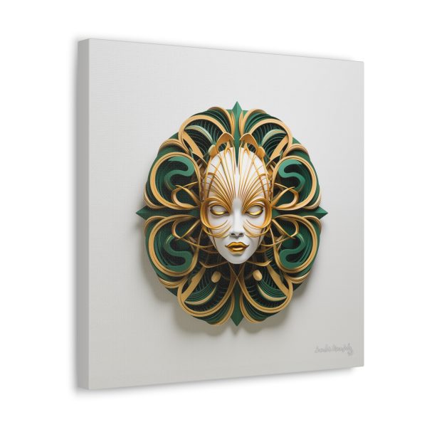 Canvas Gallery Wrap Tribal Mask Mandala, Green and Gold - "Phoebus" - Image 10