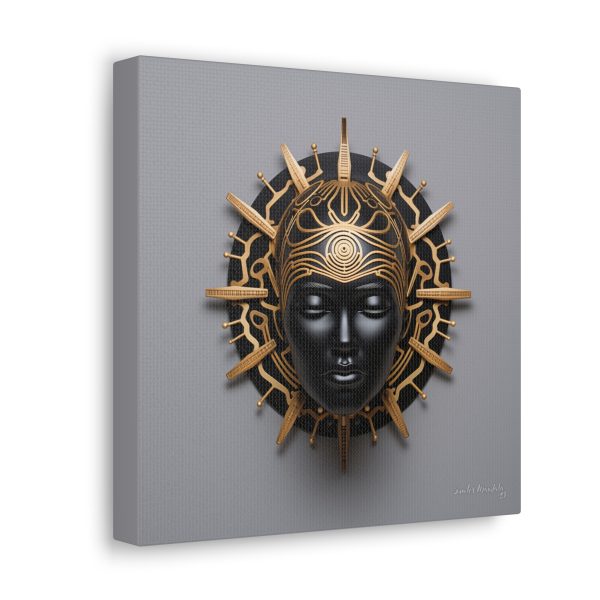 Canvas Gallery Wrap Tribal Mask Mandala, Black and Gold - "Third Eye" - Image 2
