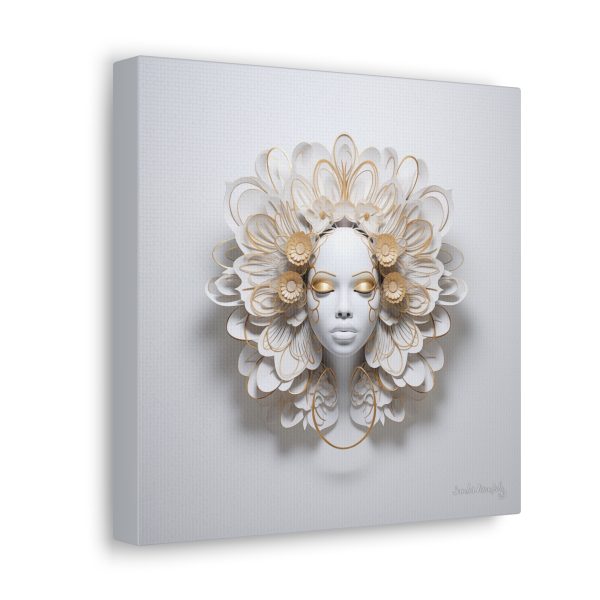 Canvas Gallery Wrap Tribal Mask Mandala, White and Gold - "Eden" - Image 2