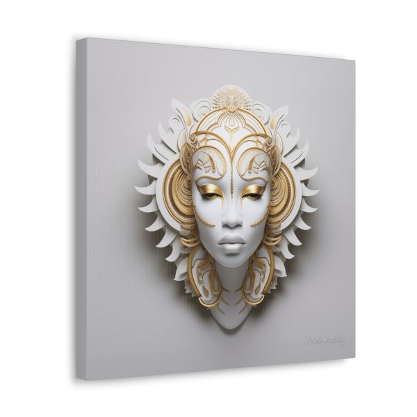 Canvas Gallery Wrap Tribal Mask Mandala, White and Gold - "Ember" - Image 10