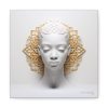 Canvas Gallery Wrap Tribal Mask Mandala, White and Gold - "Scollar"