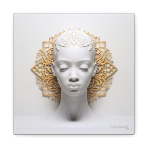 Canvas Gallery Wrap Tribal Mask Mandala, White and Gold - "Scollar"