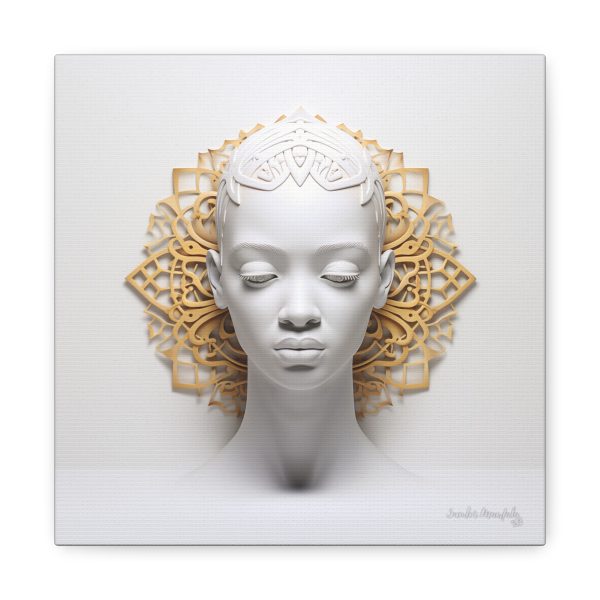 Canvas Gallery Wrap Tribal Mask Mandala, White and Gold - "Scollar"
