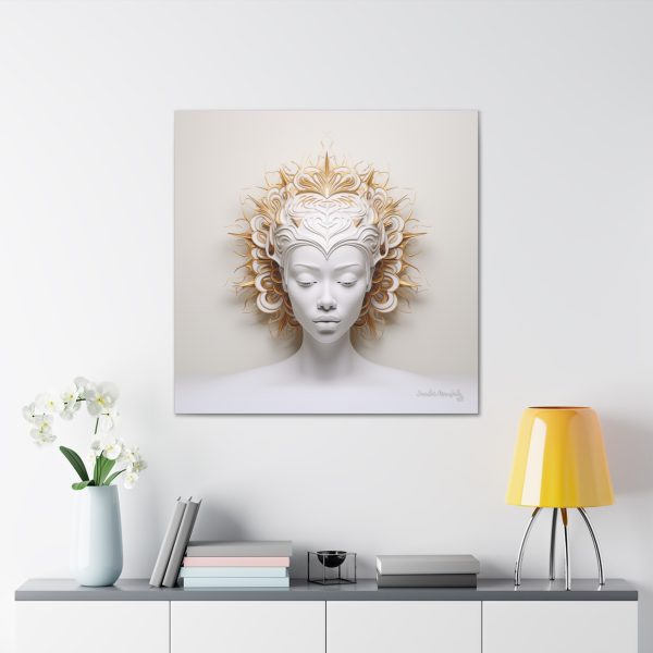 Canvas Gallery Wrap Tribal Mask Mandala, White and Gold - "Orisha" - Image 32