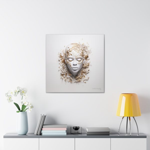 Canvas Gallery Wrap Tribal Mask Mandala, White and Gold - "Mesmeric" - Image 16