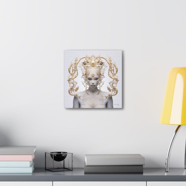 Canvas Gallery Wrap Tribal Mask Mandala, White and Gold - "Lustre" - Image 8