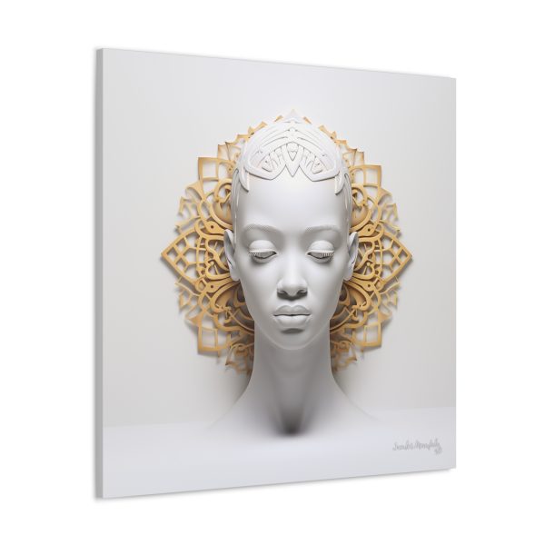 Canvas Gallery Wrap Tribal Mask Mandala, White and Gold - "Scollar" - Image 30