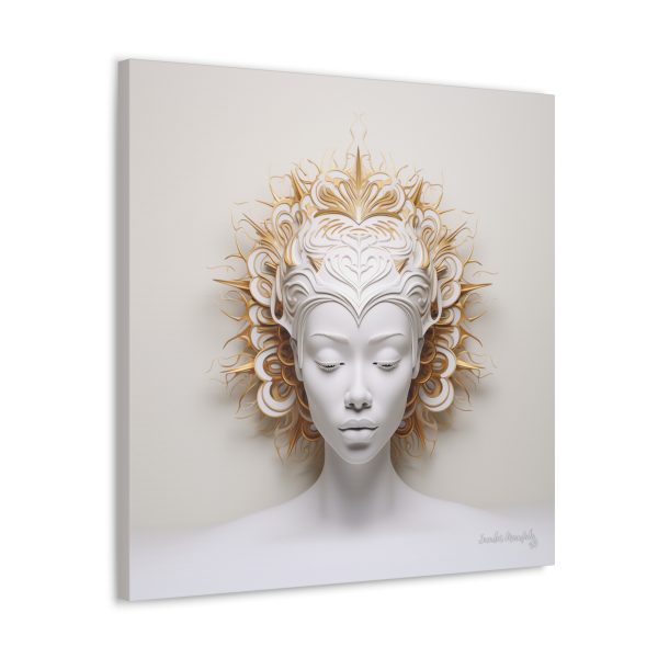 Canvas Gallery Wrap Tribal Mask Mandala, White and Gold - "Orisha" - Image 26