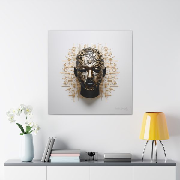 Canvas Gallery Wrap Tribal Mask Mandala, Black and Gold - "Craftsman" - Image 32
