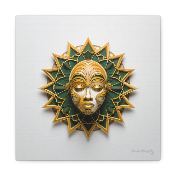 Canvas Gallery Wrap Tribal Mask Mandala, Green and Gold - "Sunlight" - Image 5