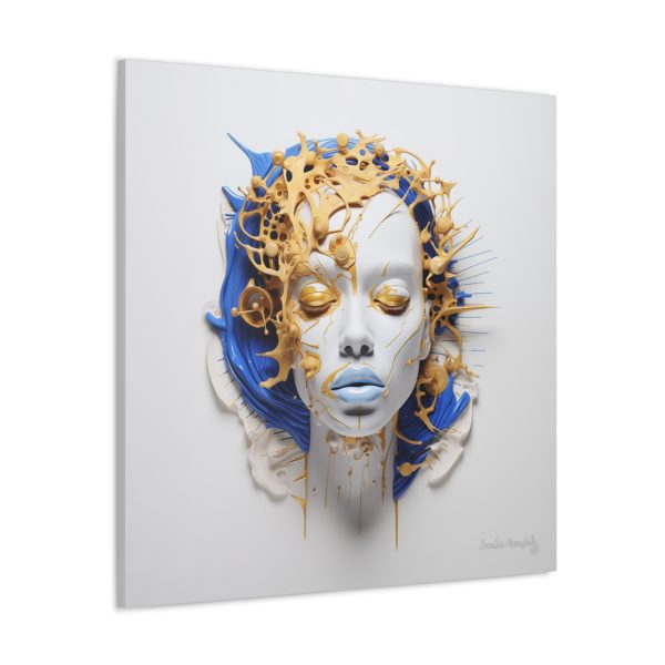 Canvas Gallery Wrap Tribal Mask Mandala, Blue and Gold - "Cascade" - Image 30
