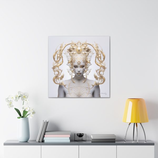 Canvas Gallery Wrap Tribal Mask Mandala, White and Gold - "Lustre" - Image 16
