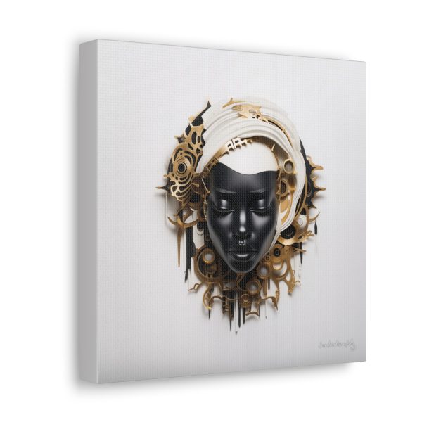 Canvas Gallery Wrap Tribal Mask Mandala, Black and Gold - "Trend" - Image 2
