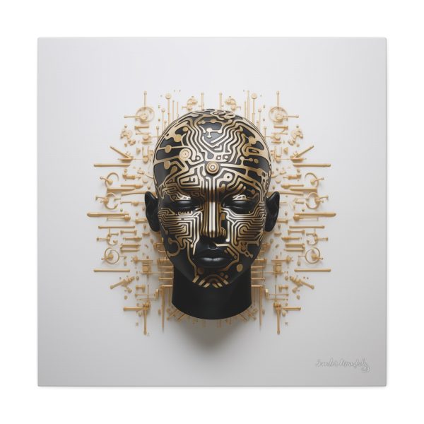 Canvas Gallery Wrap Tribal Mask Mandala, Black and Gold - "Craftsman" - Image 13