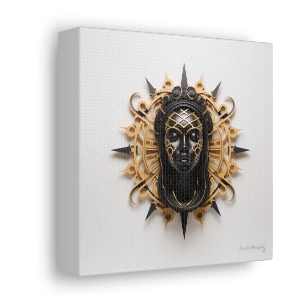 Canvas Gallery Wrap Tribal Mask Mandala, Black and Gold - "Navigator" - Image 18