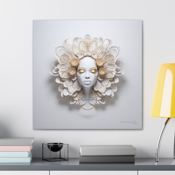 Canvas Gallery Wrap Tribal Mask Mandala, White and Gold - "Eden" - Image 28
