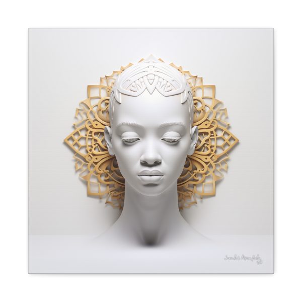 Canvas Gallery Wrap Tribal Mask Mandala, White and Gold - "Scollar" - Image 21