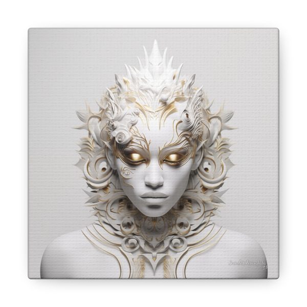 Canvas Gallery Wrap Tribal Mask Mandala, White and Gold - "Sprite" - Image 17