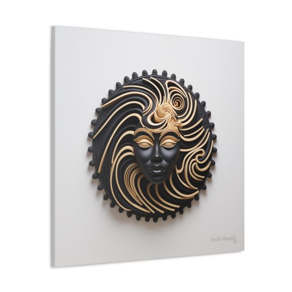 Canvas Gallery Wrap Tribal Mask Mandala, Black and Gold - "Shield" - Image 30