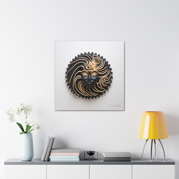 Canvas Gallery Wrap Tribal Mask Mandala, Black and Gold - "Shield" - Image 16