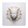 Canvas Gallery Wrap Tribal Mask Mandala, White and Gold - "Astrolabe"