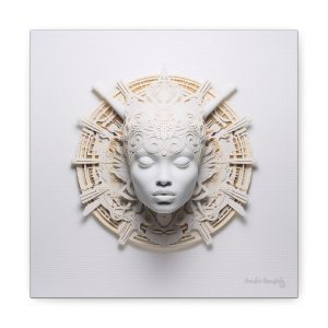 Canvas Gallery Wrap Tribal Mask Mandala, White and Gold - "Astrolabe"