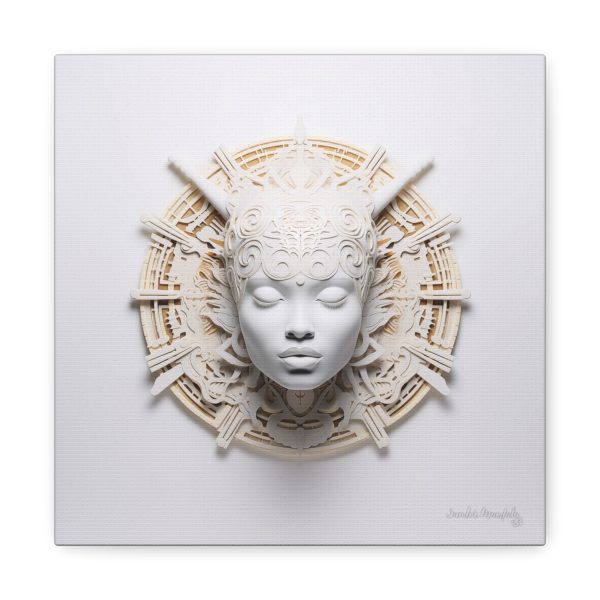 Canvas Gallery Wrap Tribal Mask Mandala, White and Gold - "Astrolabe"