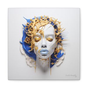 Canvas Gallery Wrap Tribal Mask Mandala, Blue and Gold - "Cascade"