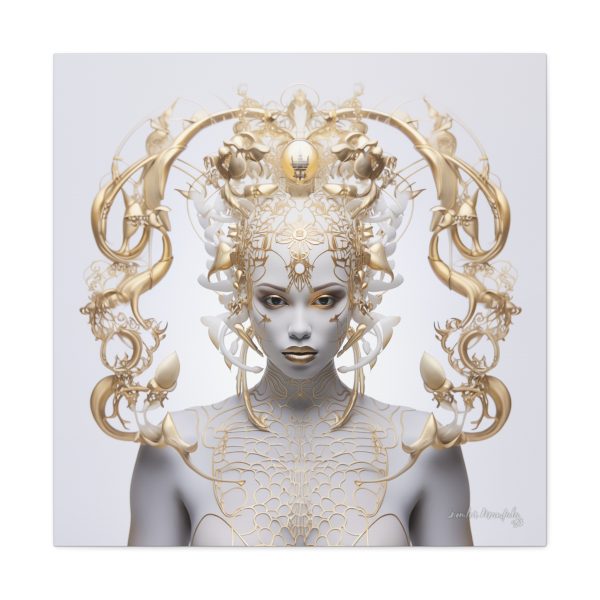 Canvas Gallery Wrap Tribal Mask Mandala, White and Gold - "Lustre" - Image 13