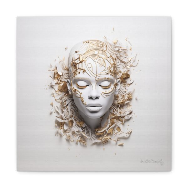 Canvas Gallery Wrap Tribal Mask Mandala, White and Gold - "Mesmeric" - Image 5