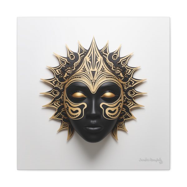 Canvas Gallery Wrap Tribal Mask Mandala, Black and Gold - "Sun Sleeper" - Image 25