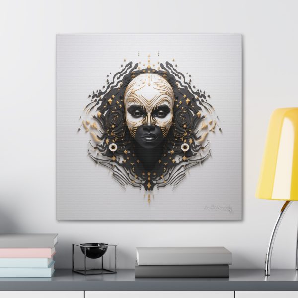 Canvas Gallery Wrap Tribal Mask Mandala, Black and Gold - "Ripples" - Image 28