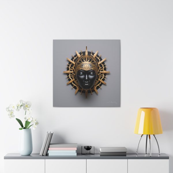 Canvas Gallery Wrap Tribal Mask Mandala, Black and Gold - "Third Eye" - Image 16