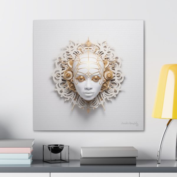 Canvas Gallery Wrap Tribal Mask Mandala, White and Gold - "Enigma" - Image 28