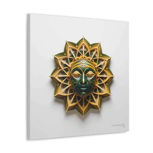 Canvas Gallery Wrap Tribal Mask Mandala, Green and Gold - "Sol" - Image 26