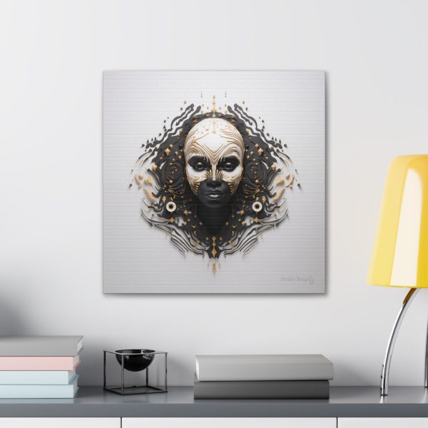 Canvas Gallery Wrap Tribal Mask Mandala, Black and Gold - "Ripples" - Image 24