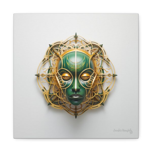 Canvas Gallery Wrap Tribal Mask Mandala, Green and Gold - "Tesselate" - Image 5
