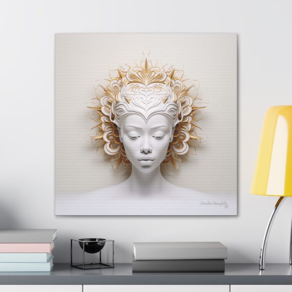 Canvas Gallery Wrap Tribal Mask Mandala, White and Gold - "Orisha" - Image 28
